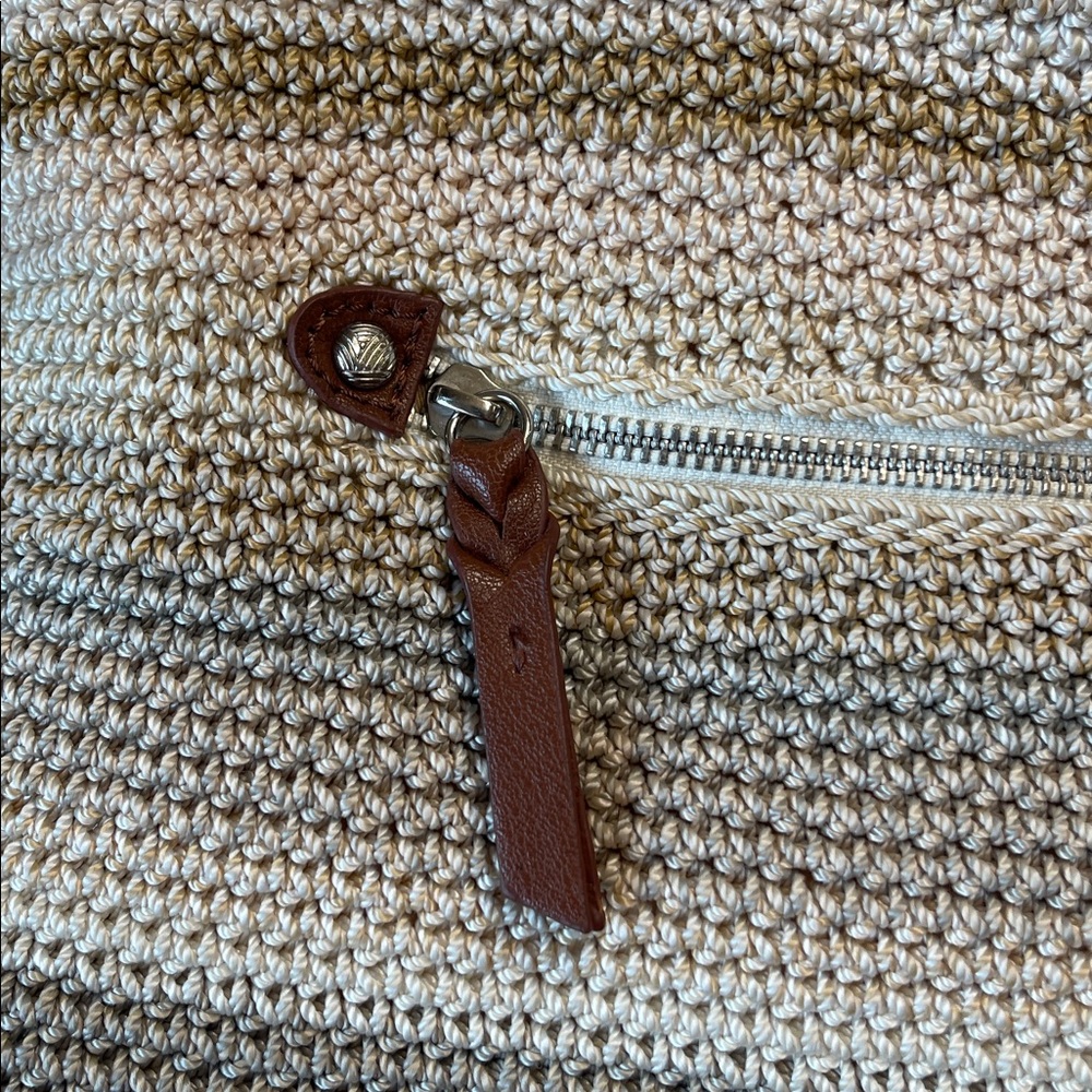 The Sak Crochet Neutral Stripes Coastal Bag with Faux Leather Braided Handles - Picture 9 of 10